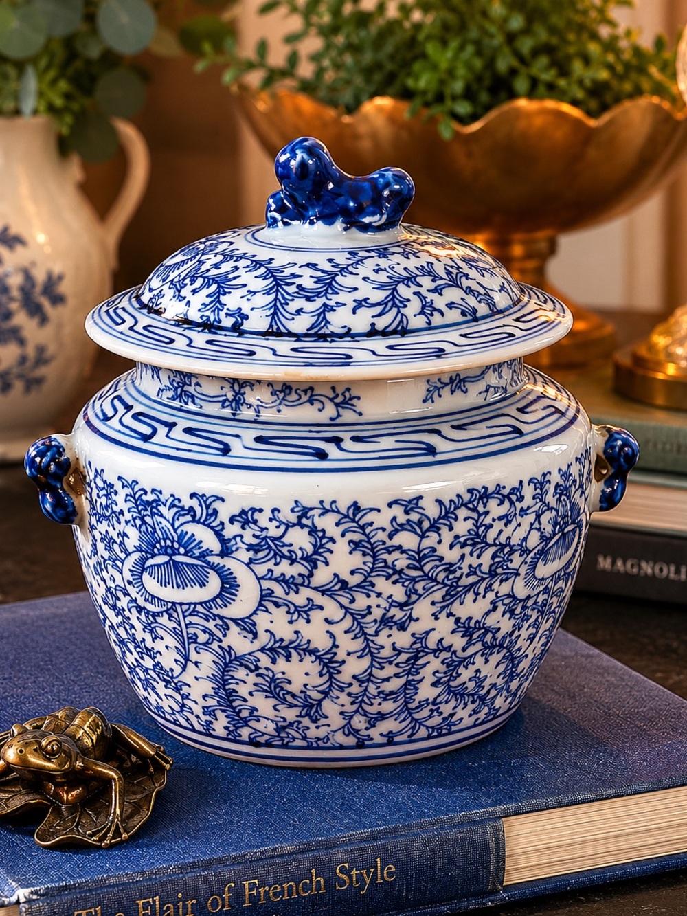 Vintage Blue & White Chinoiserie Ginger Jar